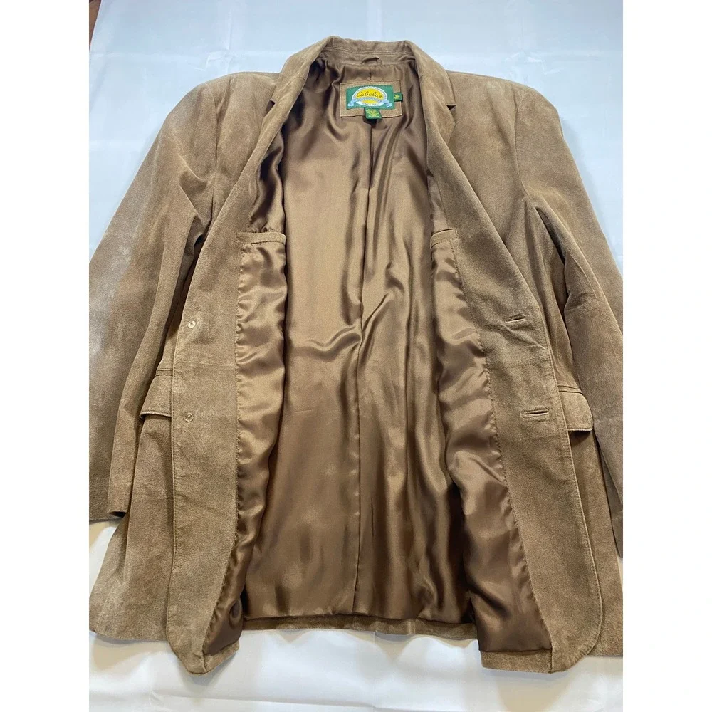 VTG Cabelas 50 Tall Genuine Leather Suede Blazer Jacket Buffalo Nickel‎ Buttons